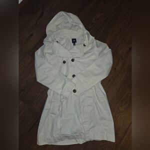 GAP Women's Cream Hooded Trench Coat 100% Cotton Jacket Belt Size M